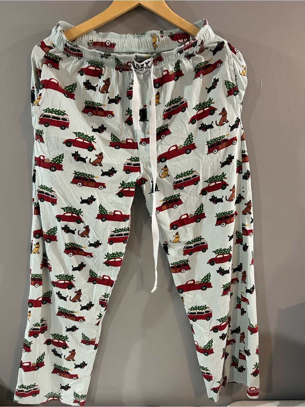 Kids White Holiday Pajama Pants with Red Truck Print